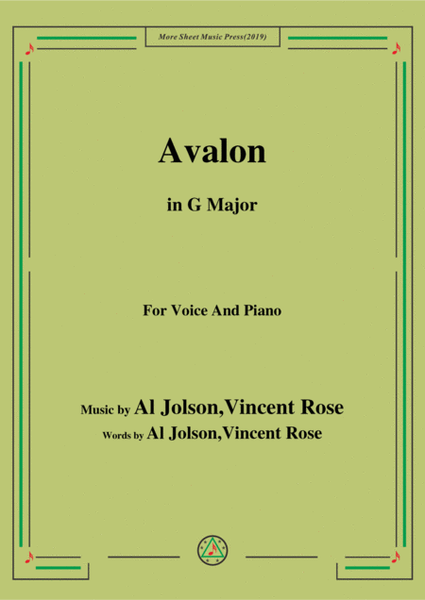 Al Jolson,Vincent Rose-Avalon,in G Major,for Voice and Piano image number null