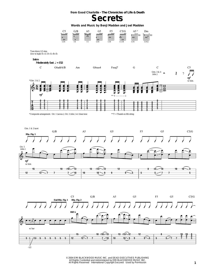 Secrets Acoustic Guitar scores gallery preview page 1