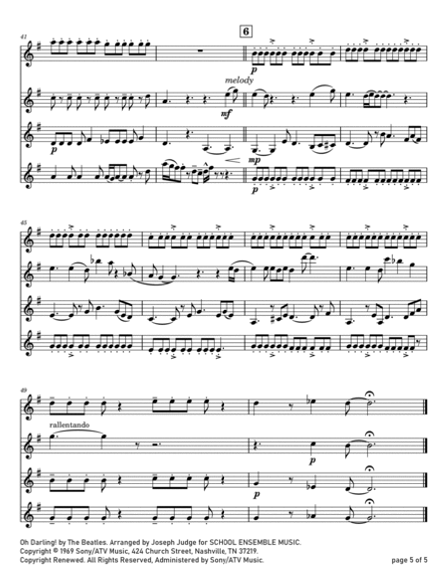 Oh! Darling Clarinet Quartet scores gallery preview page 5
