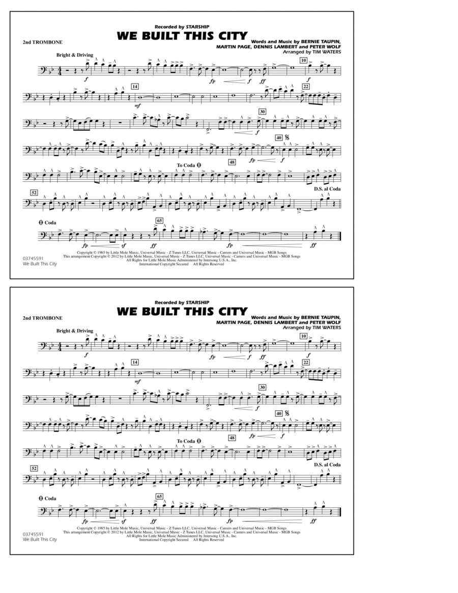 We Built This City - 2nd Trombone Marching Band scores gallery preview page 1