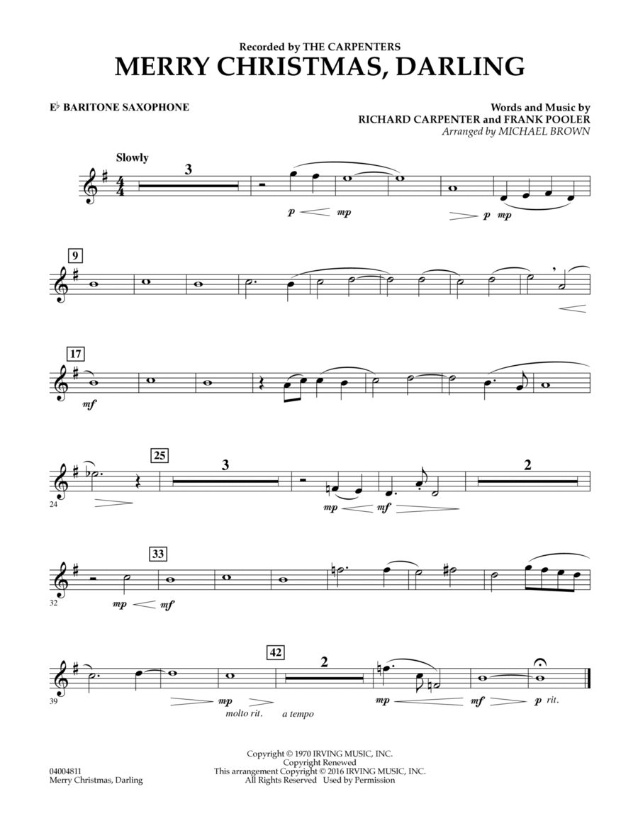 Merry Christmas, Darling - Eb Baritone Saxophone Concert Band scores gallery preview page 1