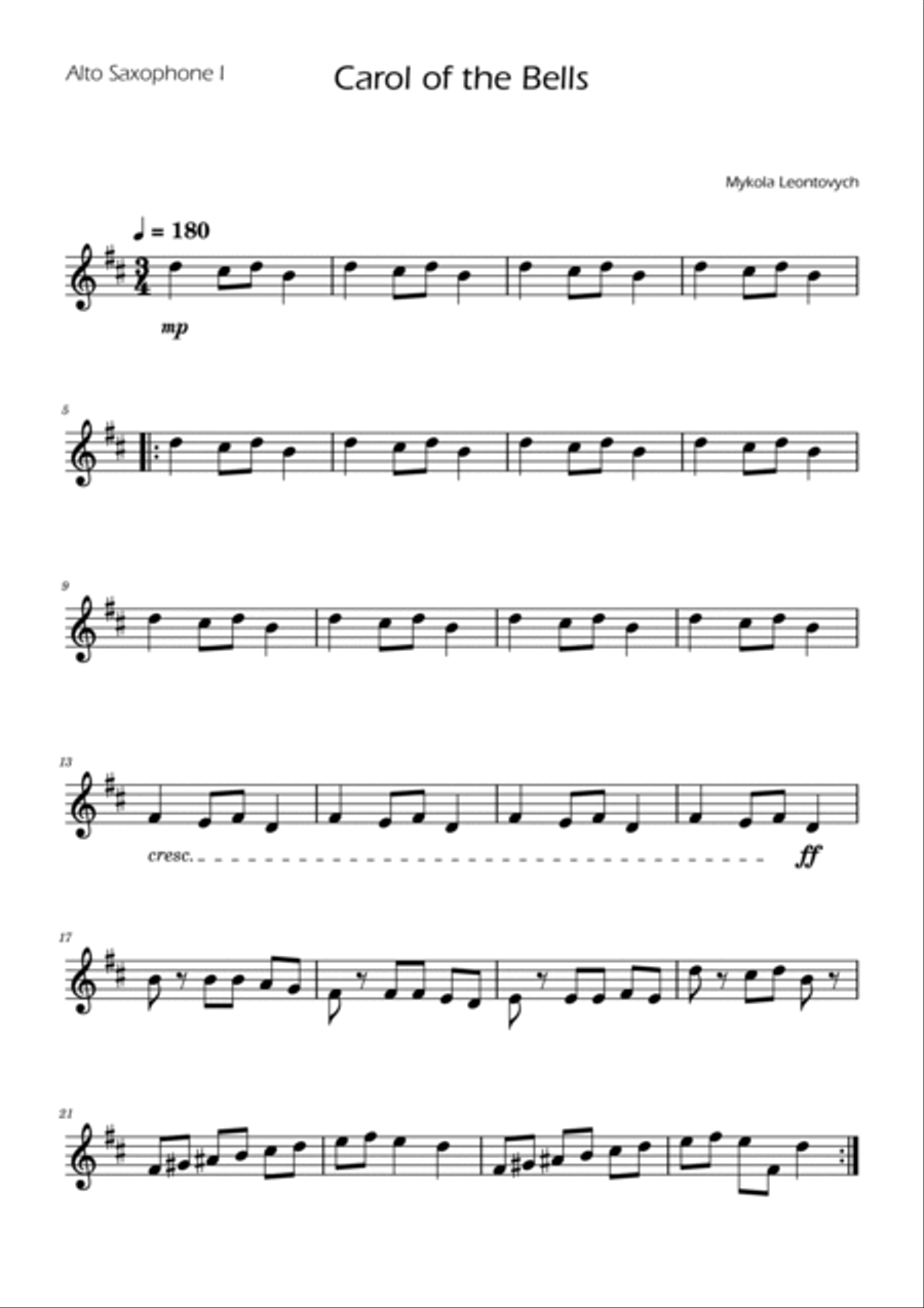 Carol of the Bells - Alto Sax Duet w/ Piano Woodwind Duet scores gallery preview page 5
