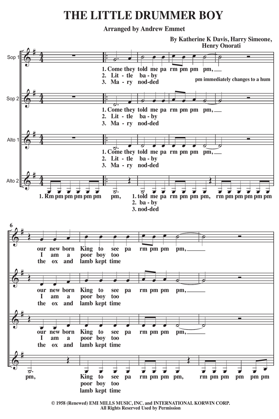 The Little Drummer Boy The Little Drummer Boy SSAA scores gallery preview page 1