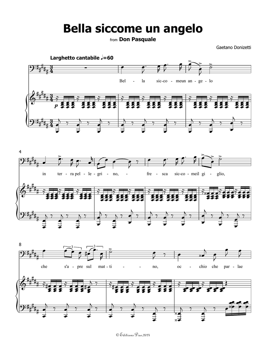 Bella siccome un angelo, by Donizetti, in B Major Piano, Vocal scores gallery preview page 3