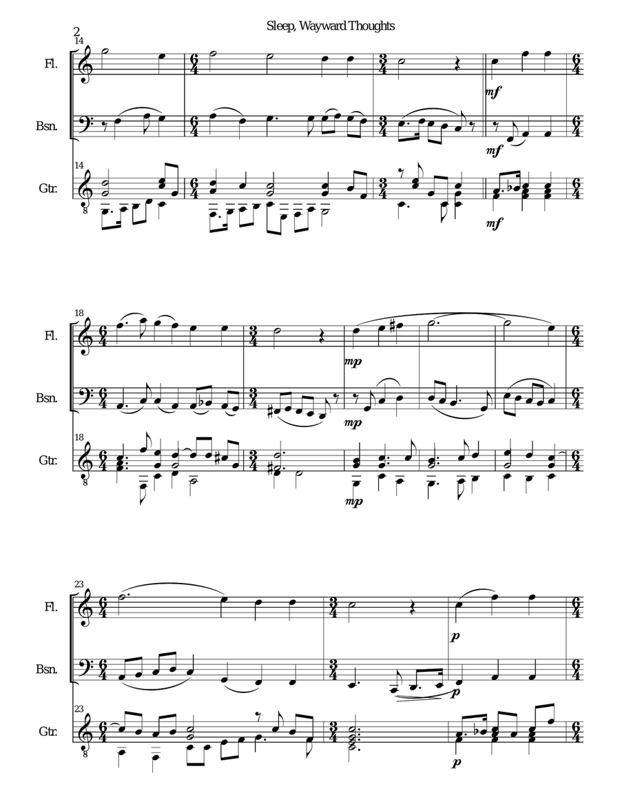 Sleep Wayward Thoughts for flute, bassoon and guitar Bassoon scores gallery preview page 2