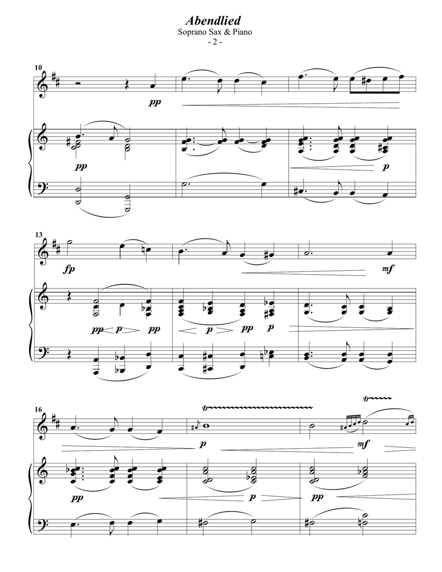 Schumann: Abendlied for Soprano Sax & Piano Soprano Saxophone scores gallery preview page 2