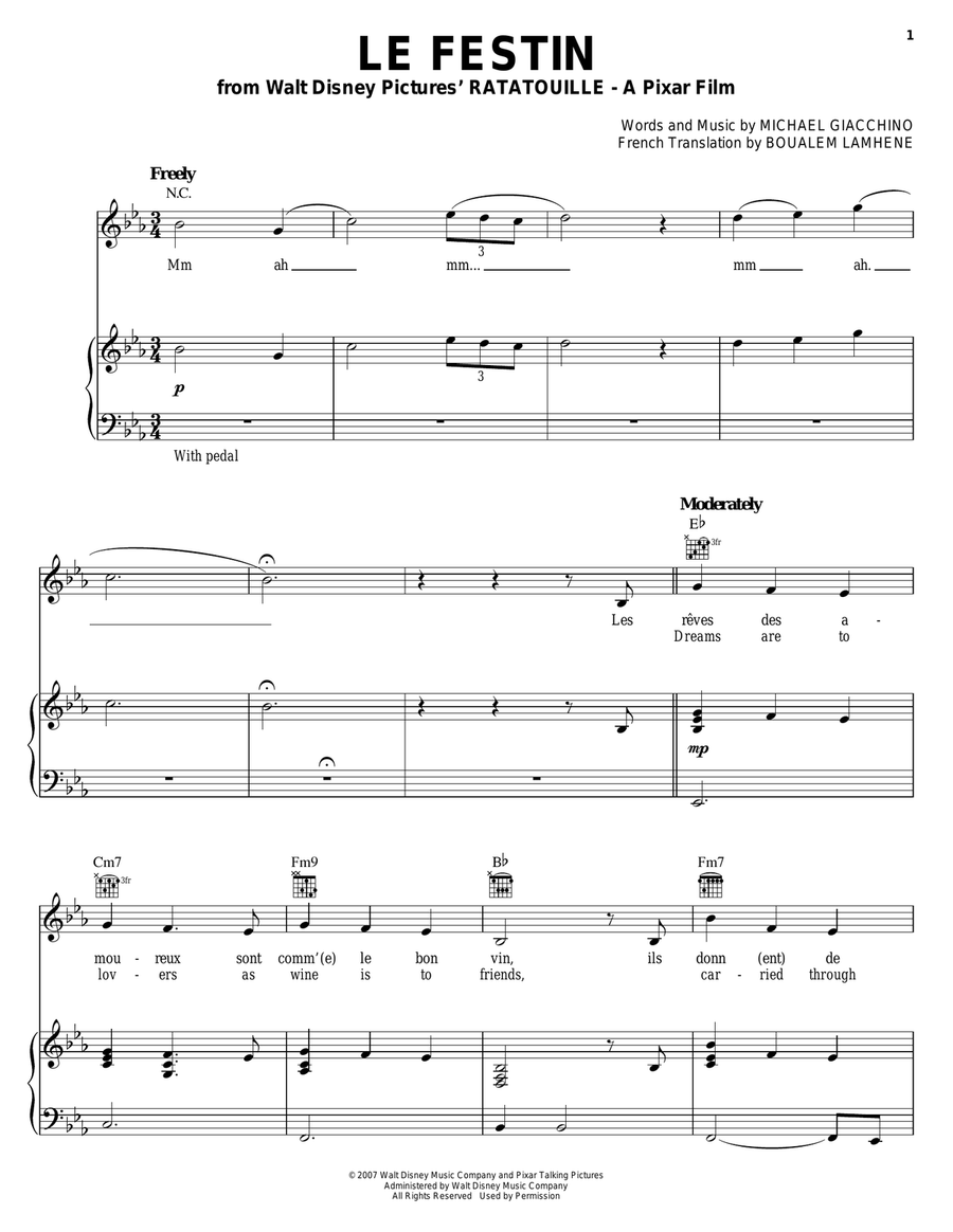 Le Festin (from Ratatouille) Piano, Vocal, Guitar scores gallery preview page 1