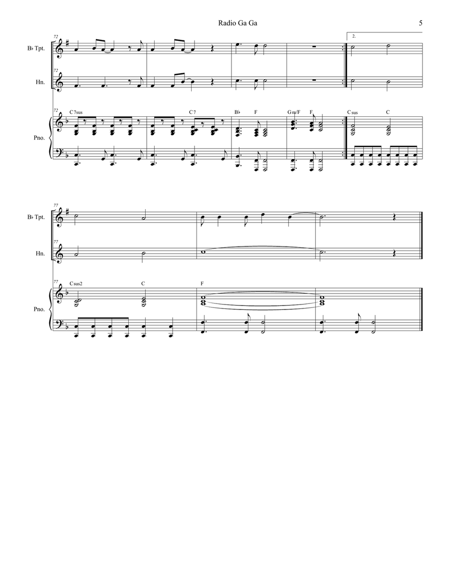 Radio Ga Ga Brass Duet scores gallery preview page 5