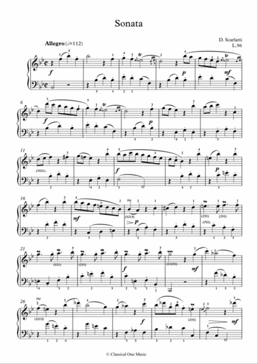 Scarlatti-Sonata in B-Major L.96 K.154(piano) Piano Solo scores gallery preview page 2