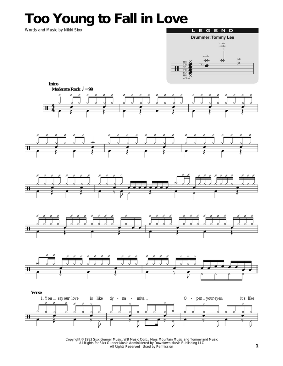 Too Young To Fall In Love Drum Set scores gallery preview page 1
