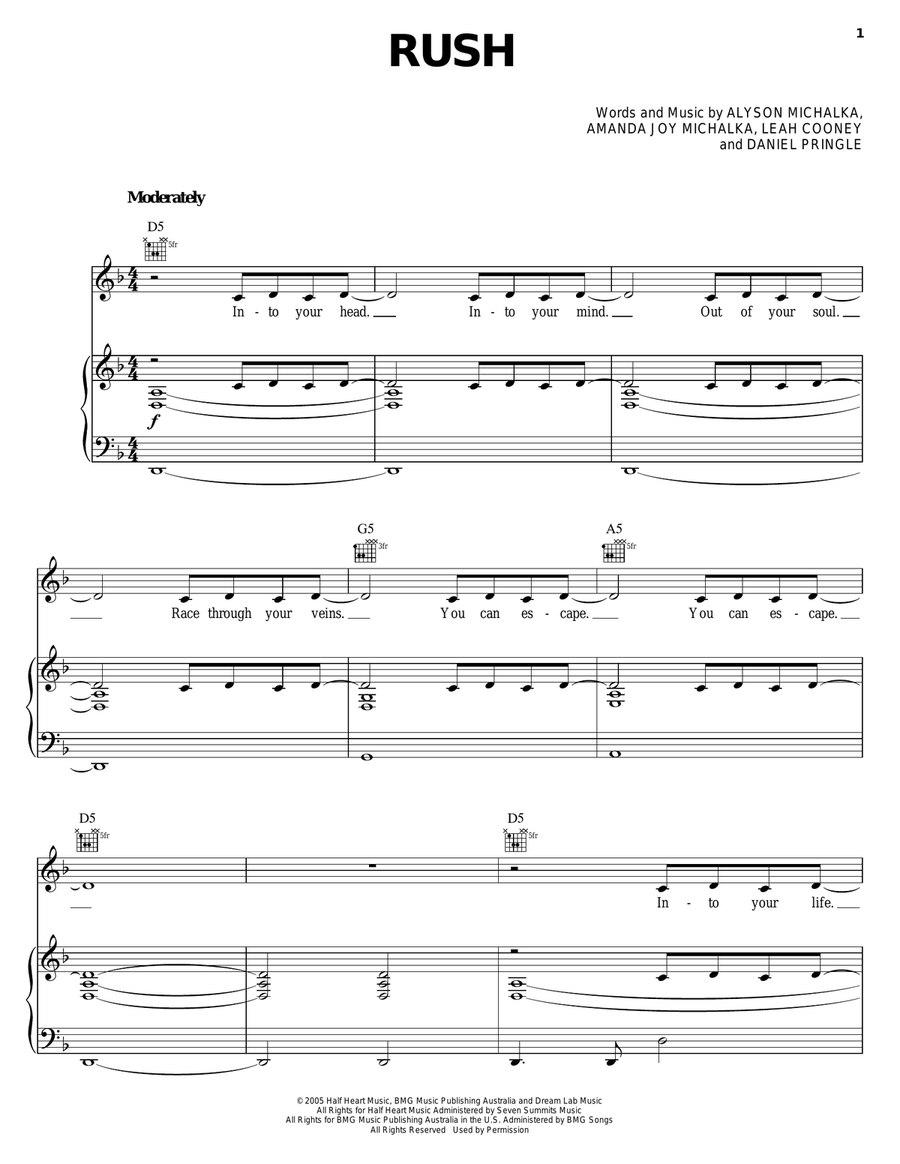 Rush Piano, Vocal, Guitar scores gallery preview page 1