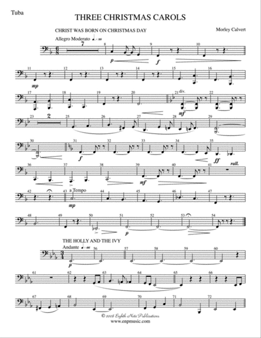 Three Christmas Carols: Tuba Concert Band scores gallery preview page 1
