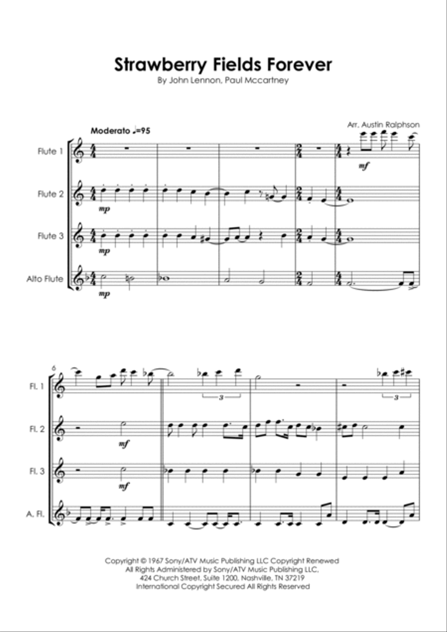 Strawberry Fields Forever Flute Quartet scores gallery preview page 5