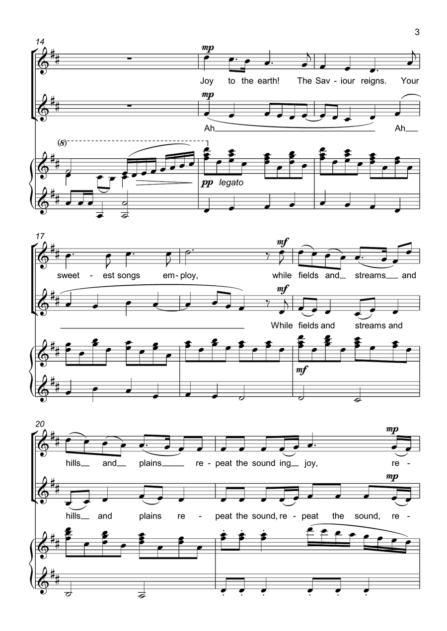Joy to the World - SA - Two Part Choir, Upper Voices SA scores gallery preview page 3