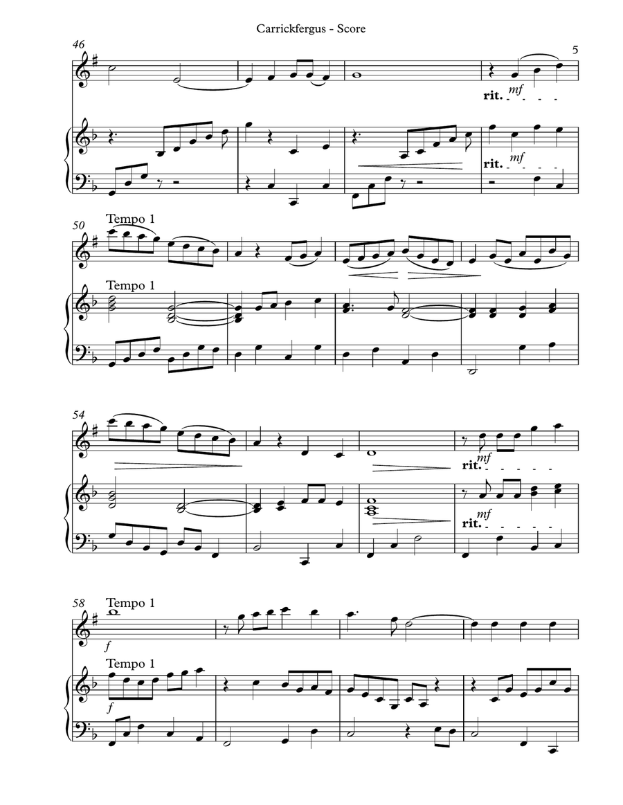 Carrickfergus Duet for Bb Clarinet & Harp B-Flat Clarinet scores gallery preview page 5