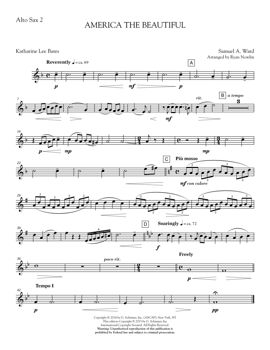 America, the Beautiful - Eb Alto Sax 2 Choir scores gallery preview page 1