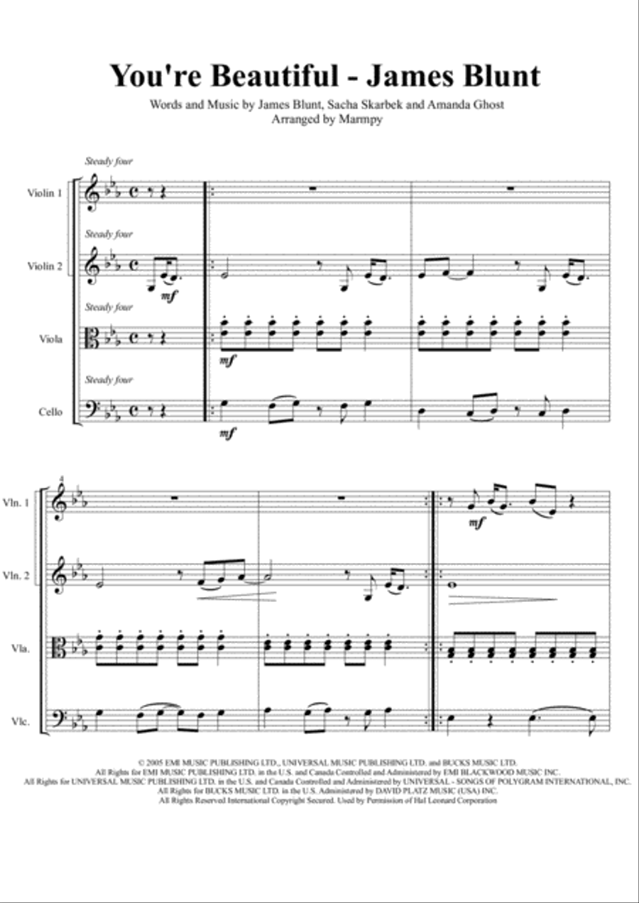 You're Beautiful String Quartet scores gallery preview page 1