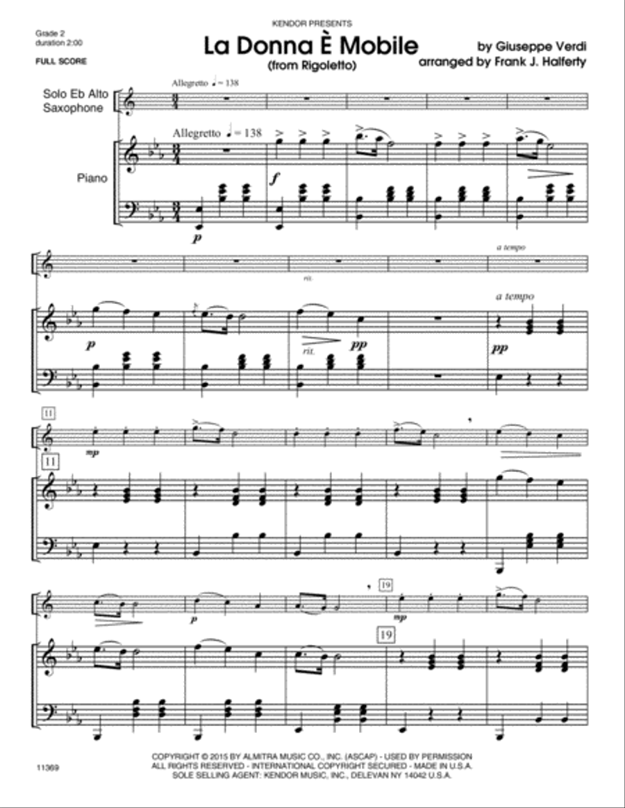 La Donna E Mobile (from Rigoletto) Alto Saxophone scores gallery preview page 2