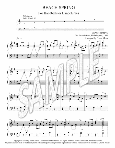 BEACH SPRING tune (for Handbells or handchimes - 2 octaves, 10 bells) image number null