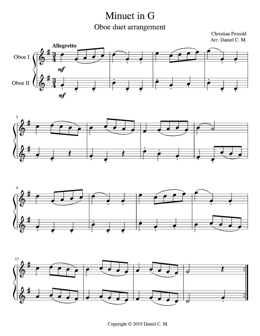 Minuet in G (oboe duet) Woodwind Duet scores gallery preview page 2