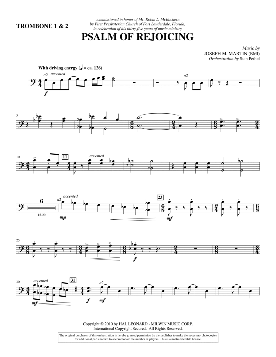 Psalm Of Rejoicing - Trombone 1 & 2 Choir scores gallery preview page 1