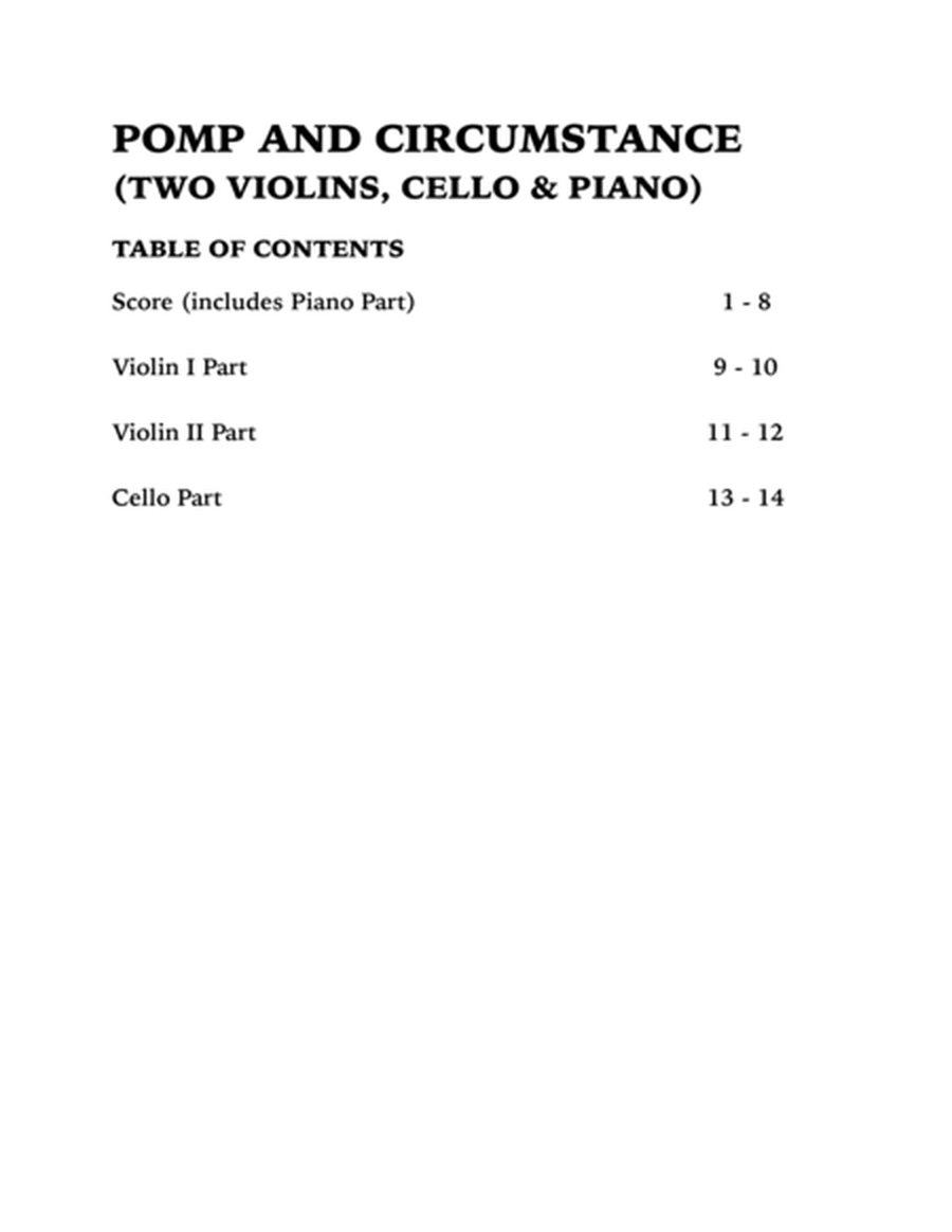 Pomp and Circumstance (Piano Quartet): Two Violins, Cello and Piano image number null