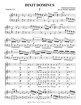 B. Galuppi, DIXIT DOMUNUS, JURAVIT, JUDICABIT, Psaume 110. For SATB Choir and Piano/Org.