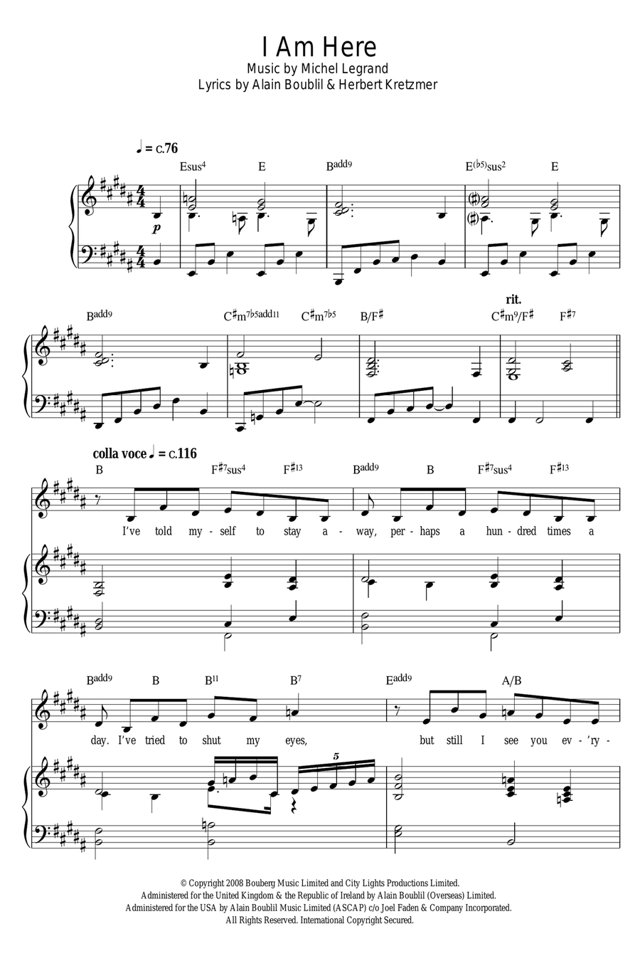 I Am Here (from 'Marguerite') Piano, Vocal scores gallery preview page 1