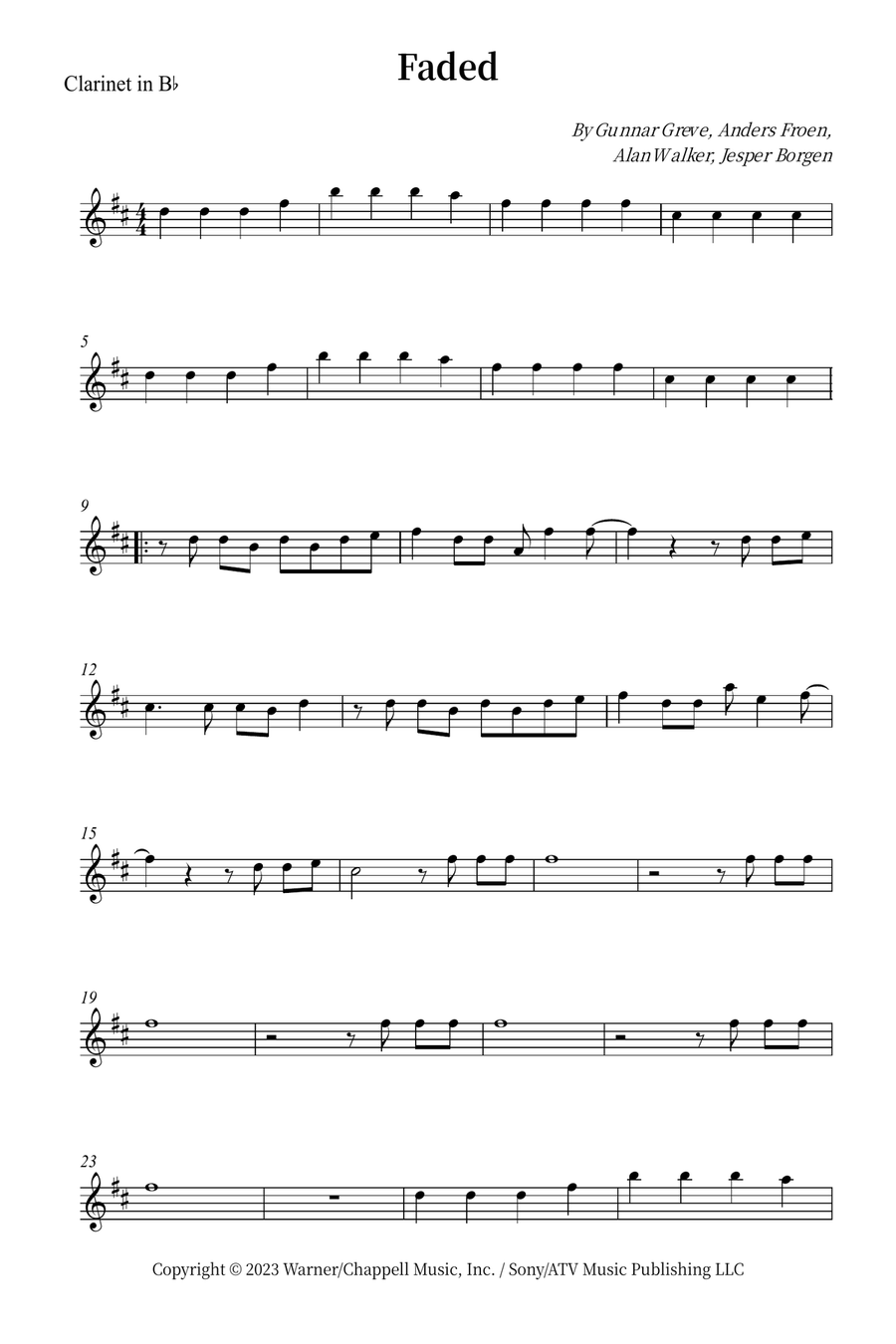 Faded Faded B-Flat Clarinet scores gallery preview page 1