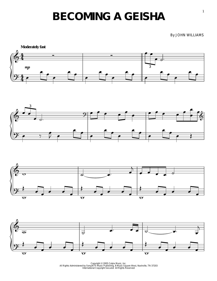 Becoming A Geisha Piano Solo scores gallery preview page 1