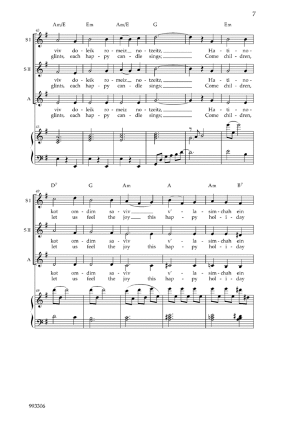 Three Yiddish Chanukah Songs For Treble Choir