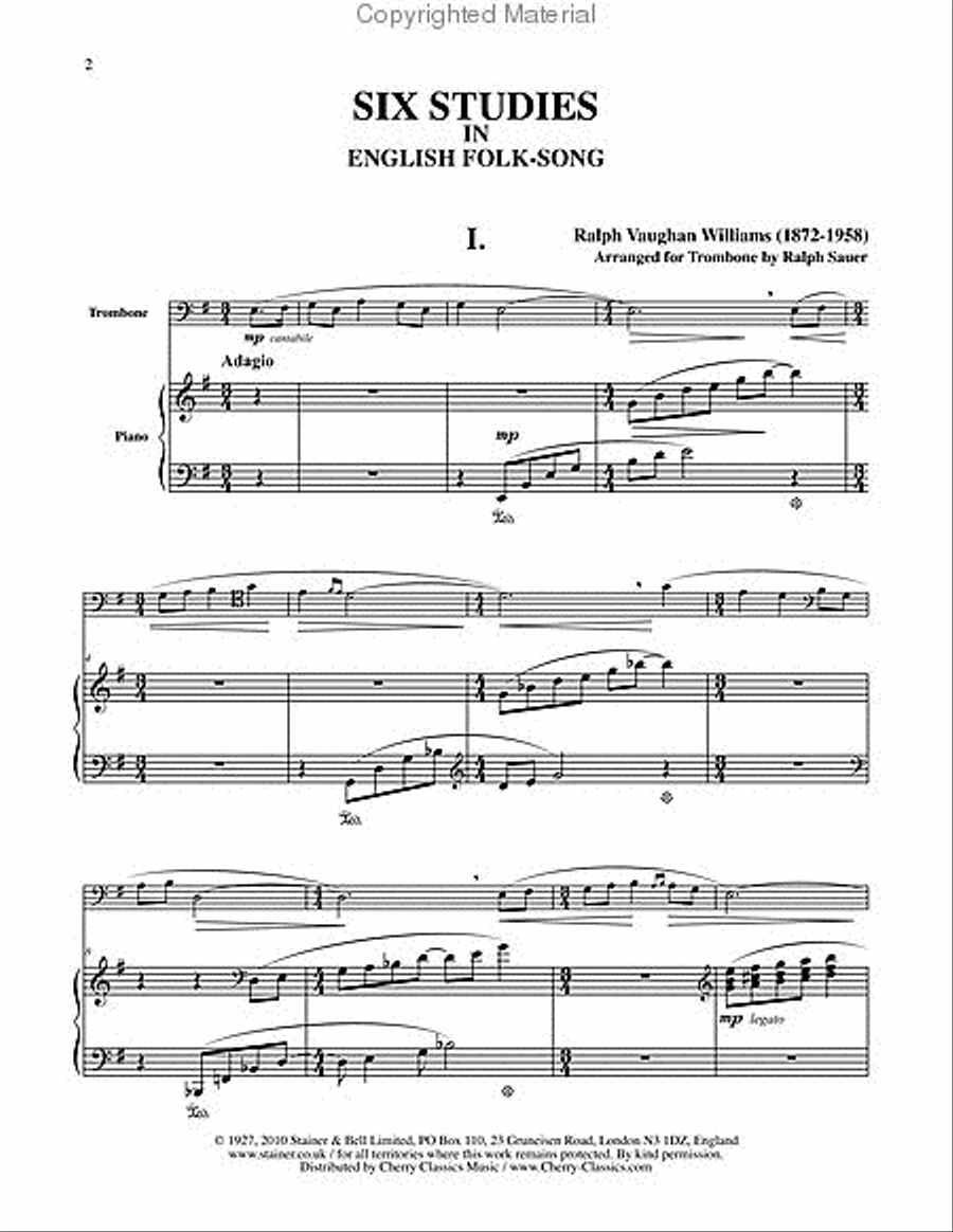 Six Studies in English Folksong for Trombone and Piano Piano Accompaniment scores gallery preview page 7