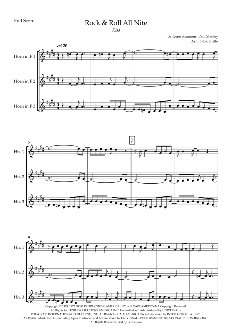 Rock And Roll All Nite Rock And Roll All Nite Brass Ensemble scores gallery preview page 1