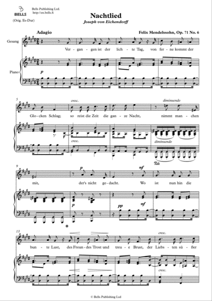 Nachtlied, Op. 71 No. 6 (E Major) Voice Solo scores gallery preview page 1