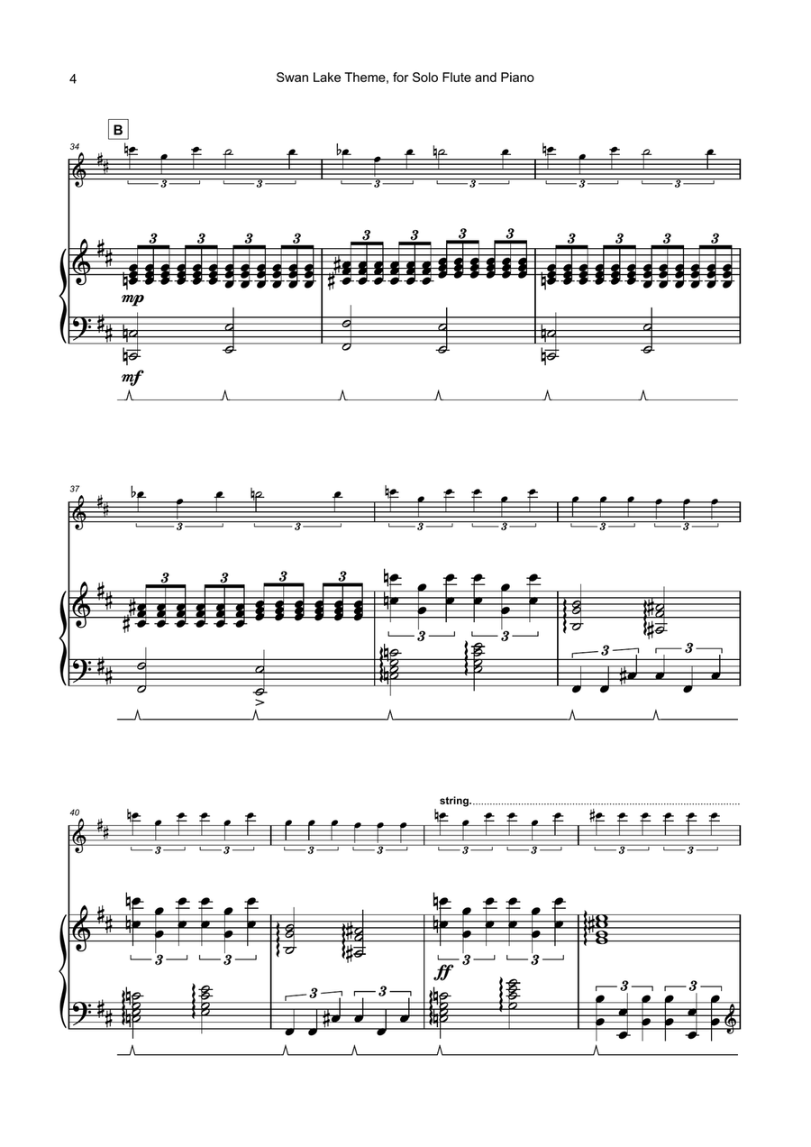 Swan Lake Theme, for Solo Flute and Piano Flute Solo scores gallery preview page 5