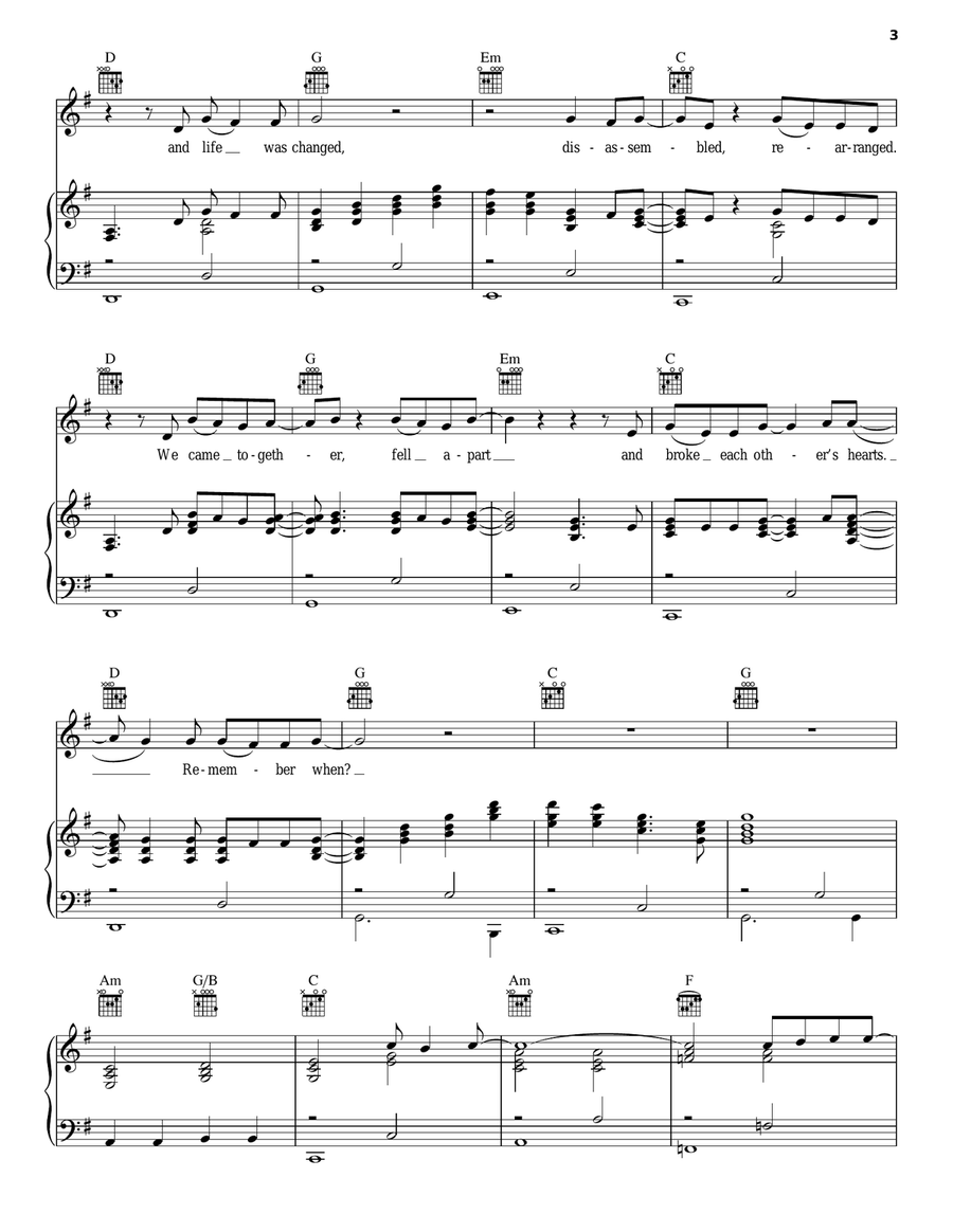 Remember When Piano, Vocal, Guitar scores gallery preview page 3