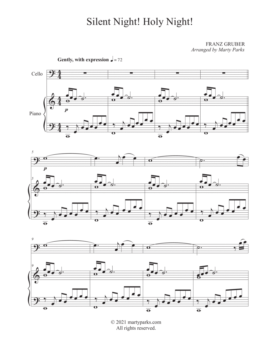 Silent Night! Holy Night! (Cello-Piano) Piano scores gallery preview page 1