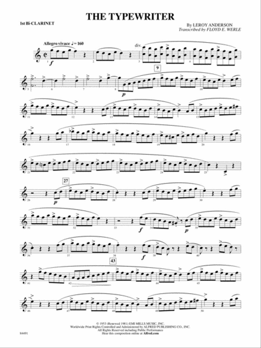 The Typewriter: 1st B-flat Clarinet Concert Band scores gallery preview page 1