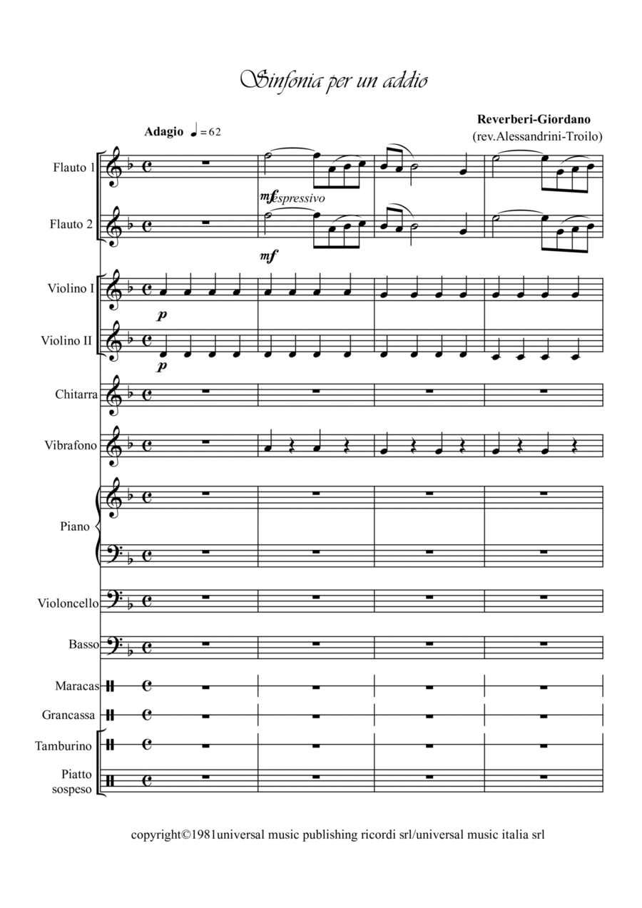 Sinfonia Per Un Addio Large Ensemble scores gallery preview page 1