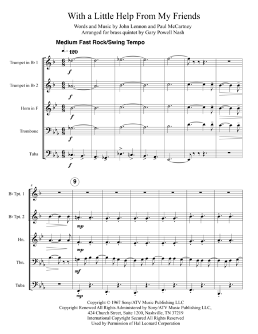 With A Little Help From My Friends Brass Ensemble scores gallery preview page 3