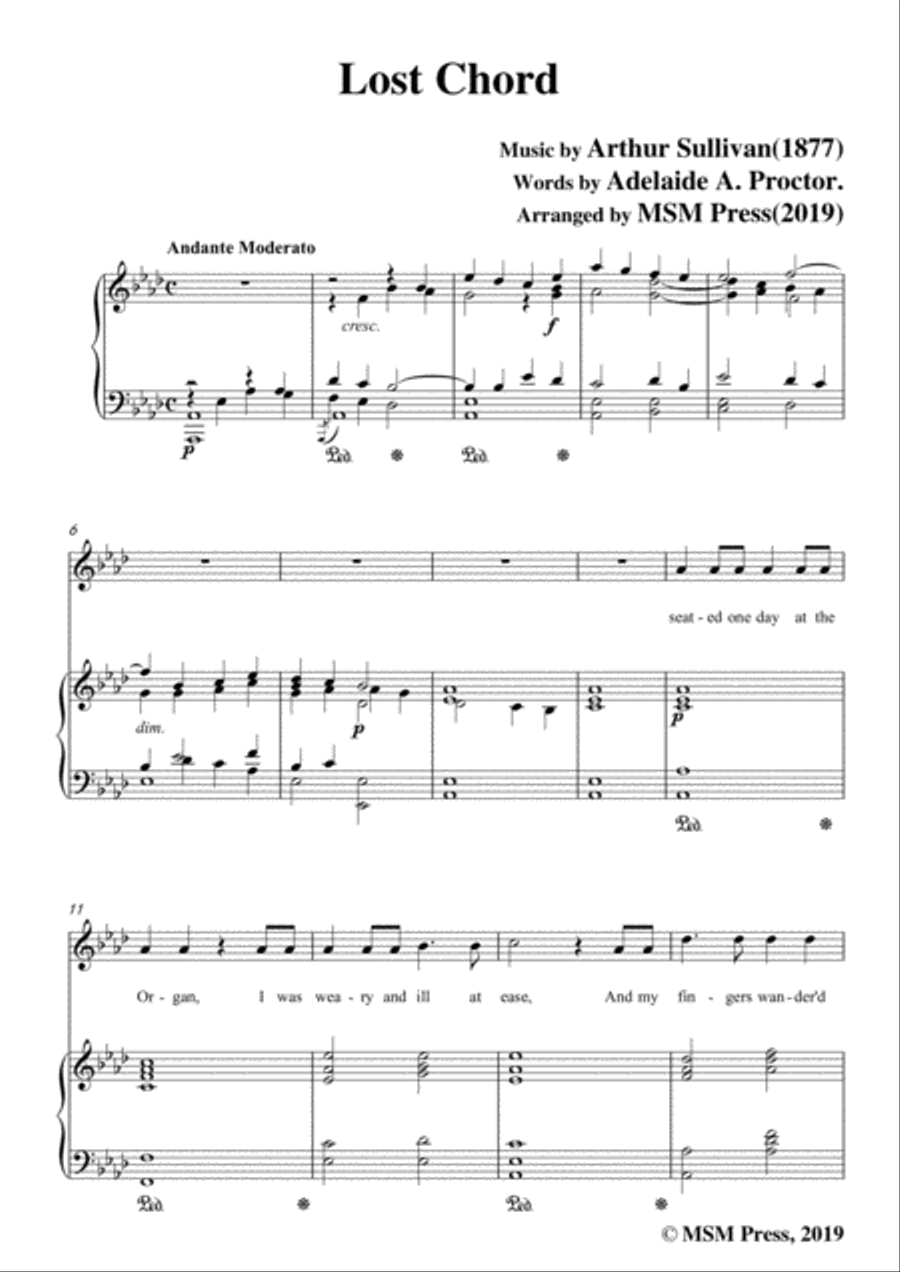 Arthur Sullivan-Lost Chord,in A flat Major,for Voice and Piano Voice Solo scores gallery preview page 3
