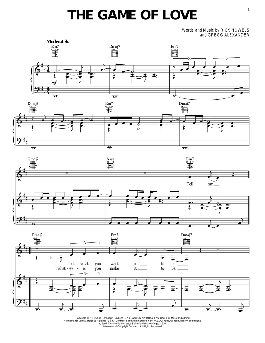The Game Of Love Piano, Vocal, Guitar scores gallery preview page 1