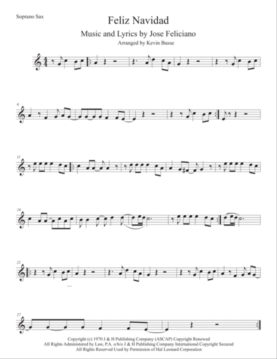Feliz Navidad Feliz Navidad Soprano Saxophone scores gallery preview page 1