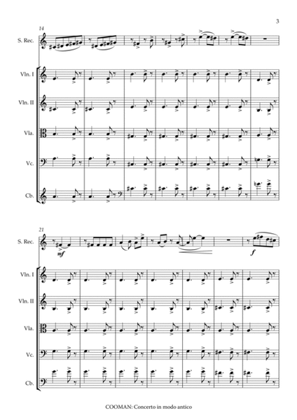 Carson Cooman : Concerto in modo antico (2011) for recorder (soprano or tenor) and strings, score, s