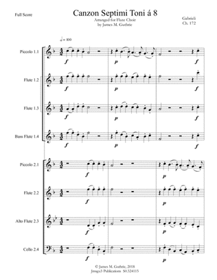 Gabrieli: Canzon Septimi Toni Ch. 172 for Flute Choir