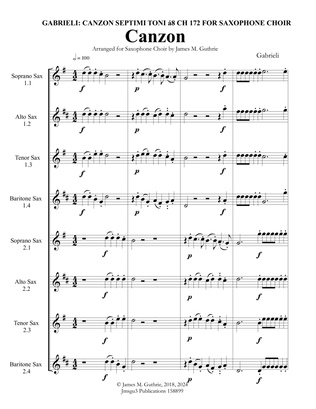 Gabrieli: Canzon Septimi Toni Ch. 172 for Double Saxophone Choir