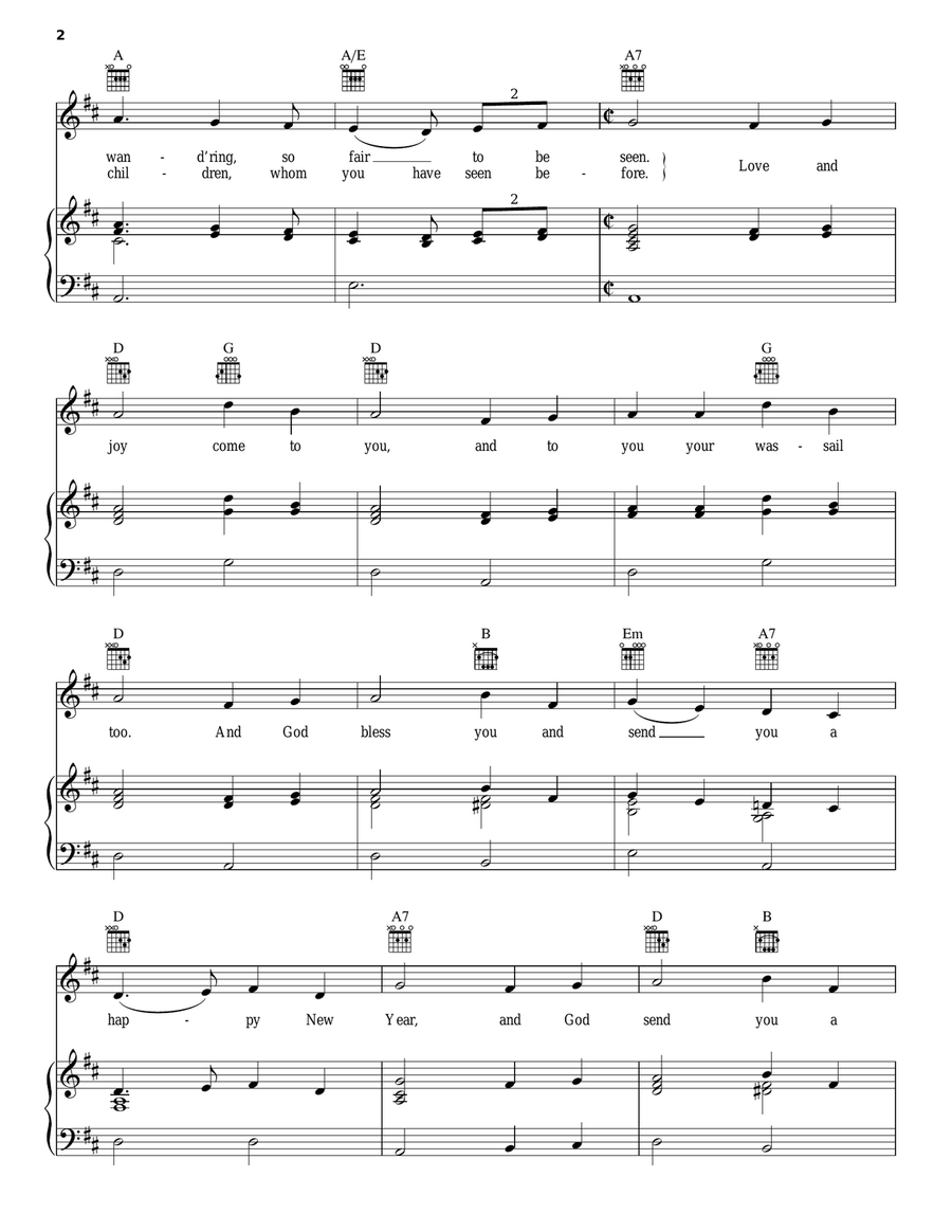 Here We Come A-Caroling Piano, Vocal, Guitar scores gallery preview page 2