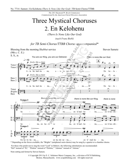 Three Mystical Choruses: 2. En Kelohenu (There Is None Like Our God)