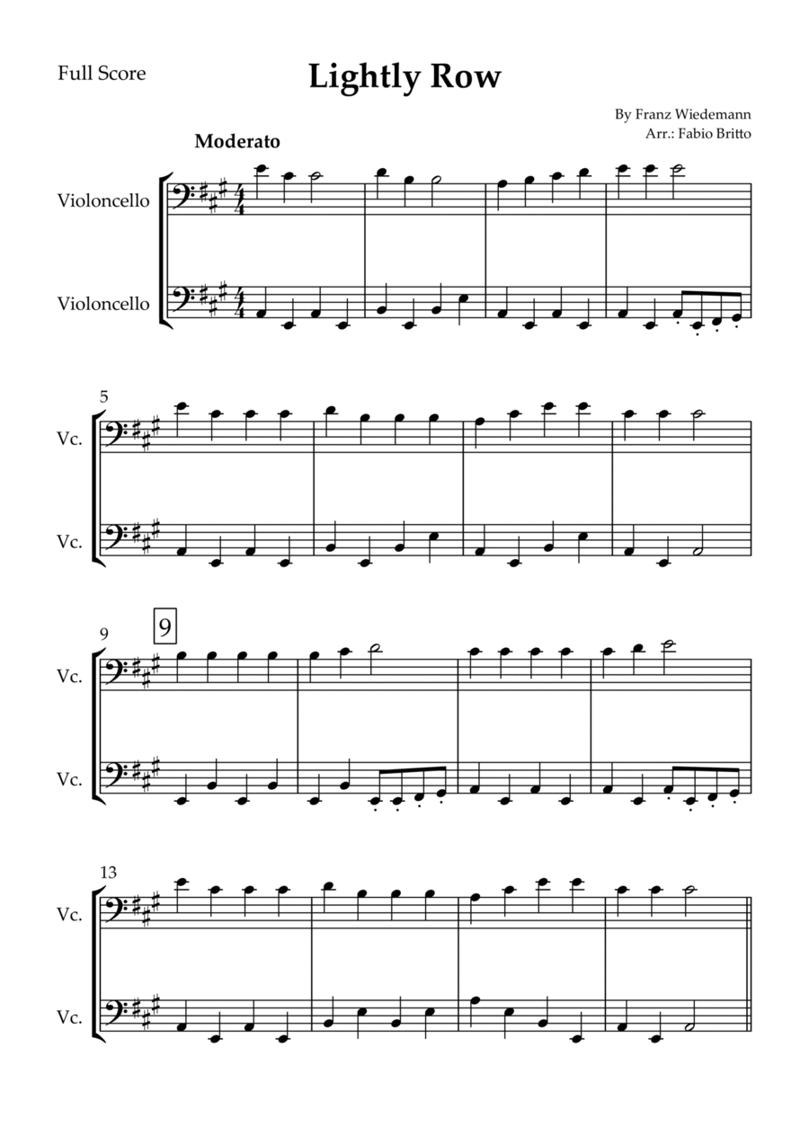 Lightly Row for Cello Duo String Duet scores gallery preview page 1