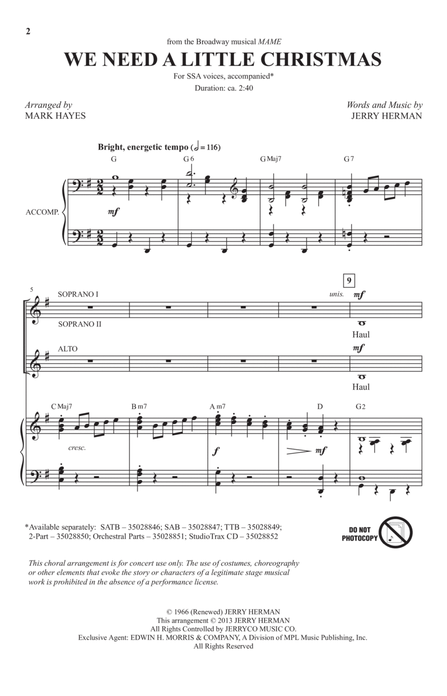 We Need A Little Christmas (from Mame) (arr. Mark Hayes) SSA scores gallery preview page 1
